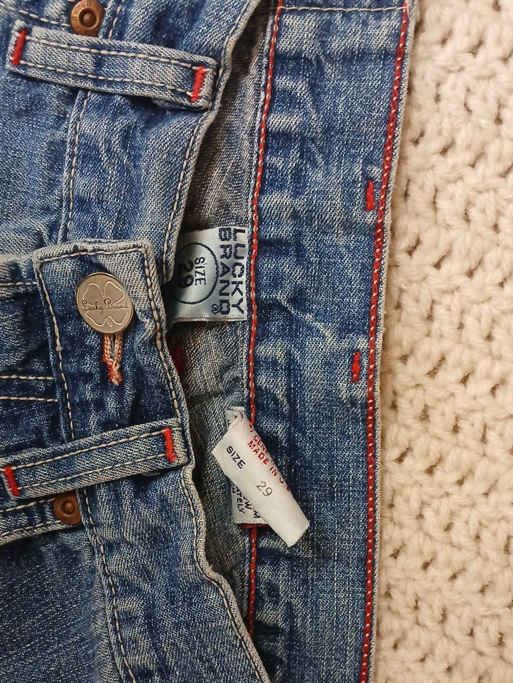Lucky Brand Men's Blue Denim Jeans with Red Stitching Accents